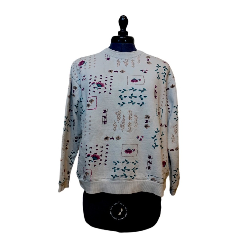 plant patterned creme crew neck sweatshirt
